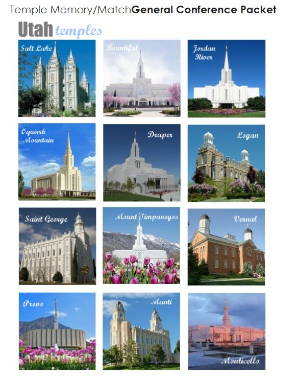 Temple Memory Matching General Conference Packet
