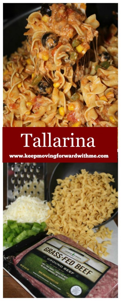 Tallarina - comfort food dinner! Egg noodles, grass-fed beef, tomato sauce, monterey jack cheese and more! 
