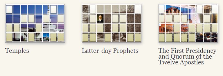 Temple, Latter-day Prophet, and current 12 apostles matching games